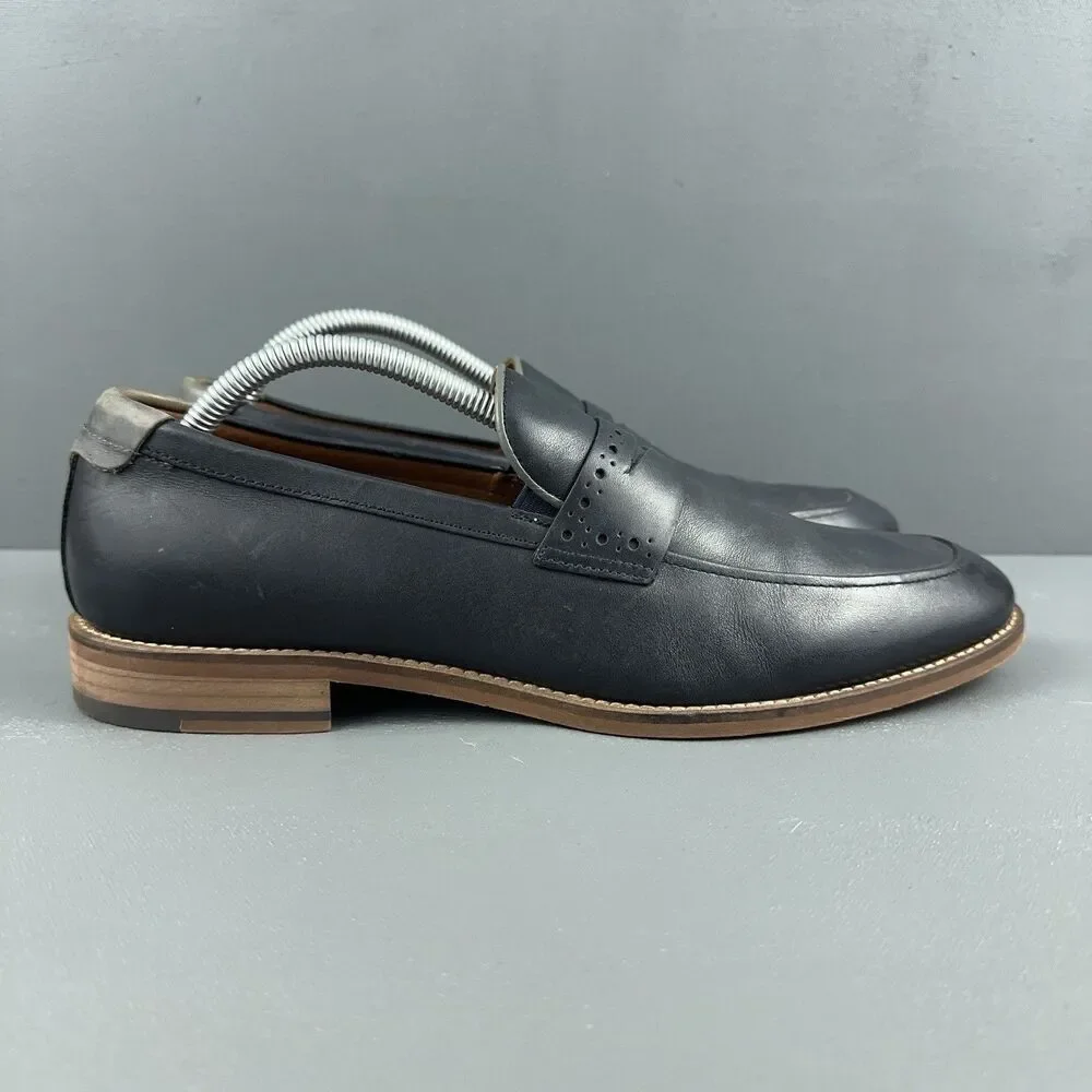 Johnston & Murphy Warner Penny Loafers Mens Sz 8.5 Navy Blue Sheepskin 20-5819